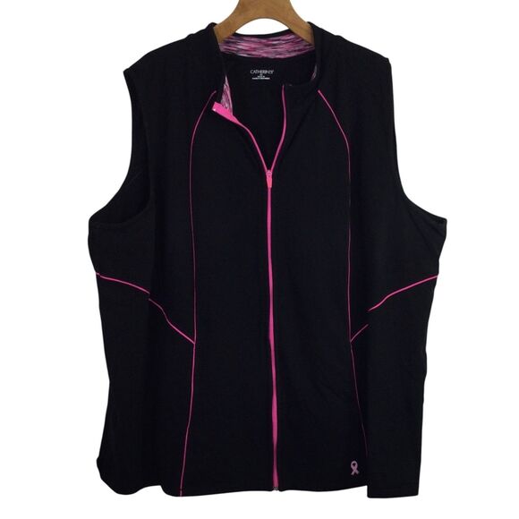 Catherines Womens Breast cancer Vest Full Zip Long Sleeves Black Size 4X Plus - Picture 1 of 16